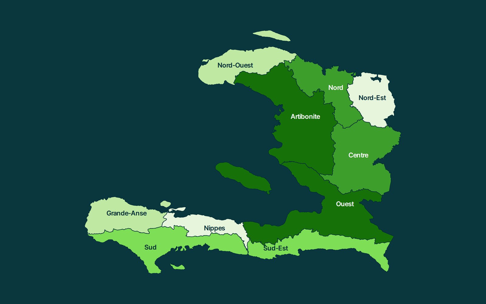 Map of Haiti by department, from the AtlasRGA home page.